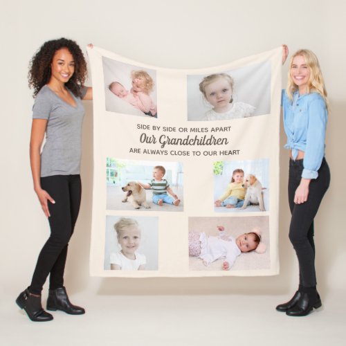 Side by Side Cream 6 Photo Grandchildren Collage Fleece Blanket