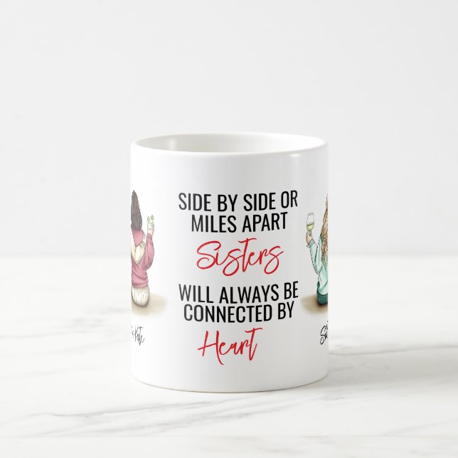Side by Side or Miles Apart Sisters  Connected Coffee Mug (Center)