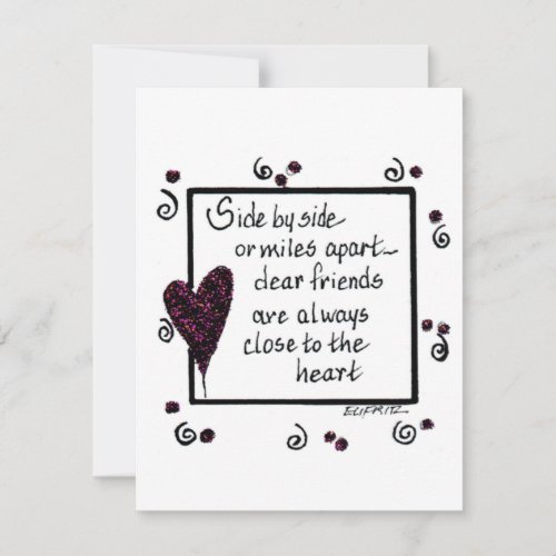 Side by Side We Are Friends BW sketch Note Card