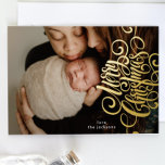 Side Calligraphy Merry Christmas Gold Photo Foil Holiday Card<br><div class="desc">Side Calligraphy Merry Christmas Gold Hand Written Photo Foil Holiday Card
*real foil</div>