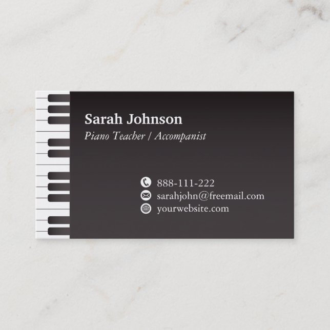 Side Classic Keyboard Keys Music Piano Teacher  Business Card (Front)