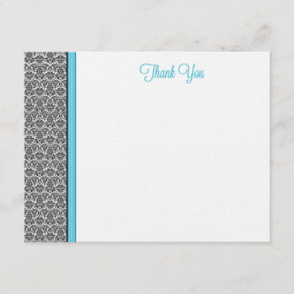 Side Damask Custom Flat Note Cards (aqua)