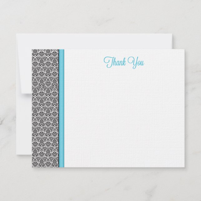 Side Damask Custom Flat Note Cards (aqua) (Front)