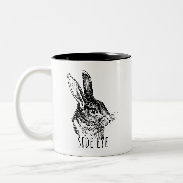 Side Eye Funny Bunny Two-Tone Coffee Mug (Left)