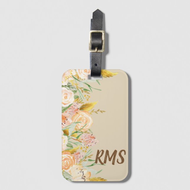 Side Floral Border Monogram Luggage Tag (Front Vertical)