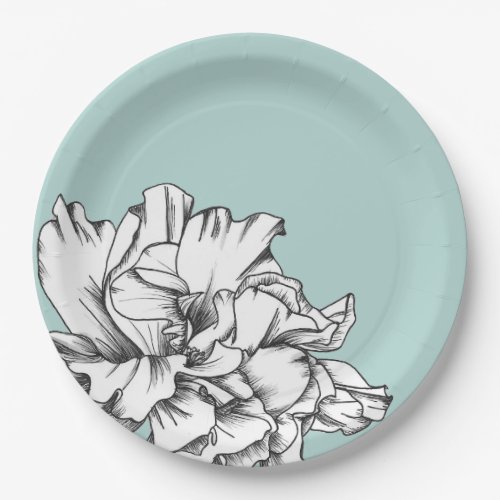 Side Flower on Aqua Paper Plate