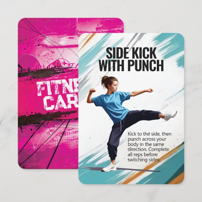 Side Kick Punch Fitness Card with Pink Backing (Front/Back)