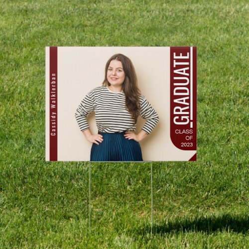 Side Modern Burgundy Photo Graduation Sign