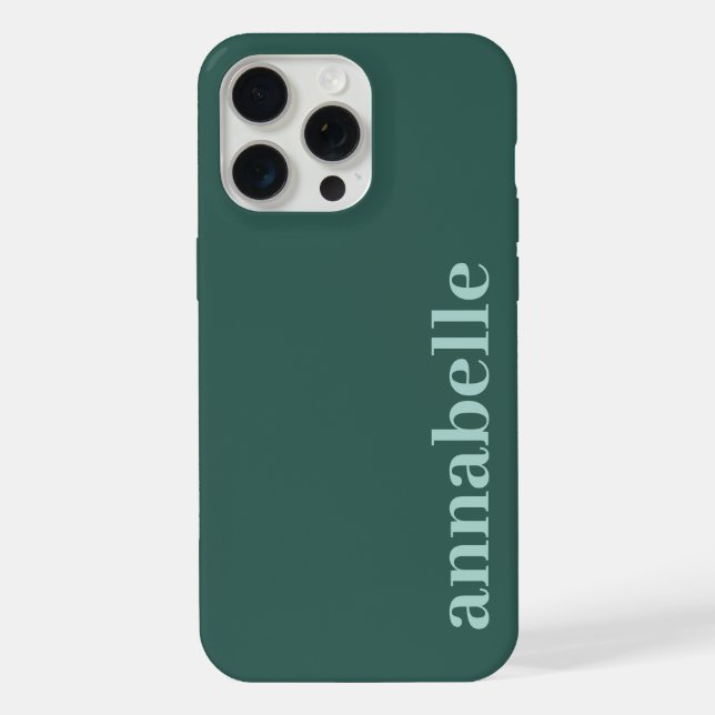 Side Monogram Name Sea Green & Teal Minimalist iPhone Case (Back)