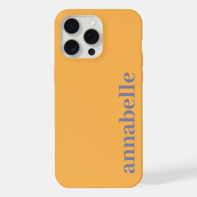 Side Monogram Name Yellow & Blue Minimalist iPhone Case (Back)