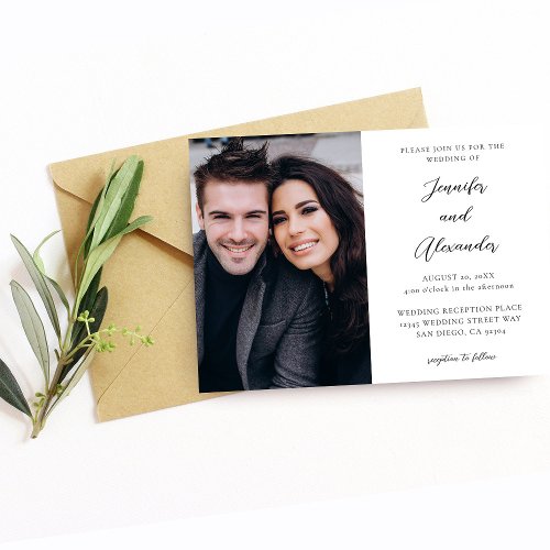 Side Photo Mod Elegant Calligraphy Wedding  Invitation