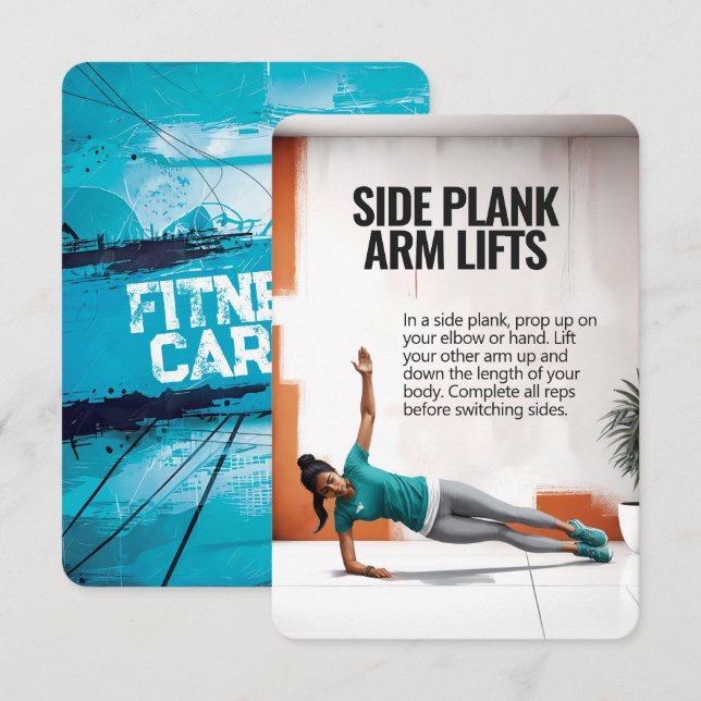 Side Plank Arm Lift Fitness Card with Blue Backing (Front/Back)