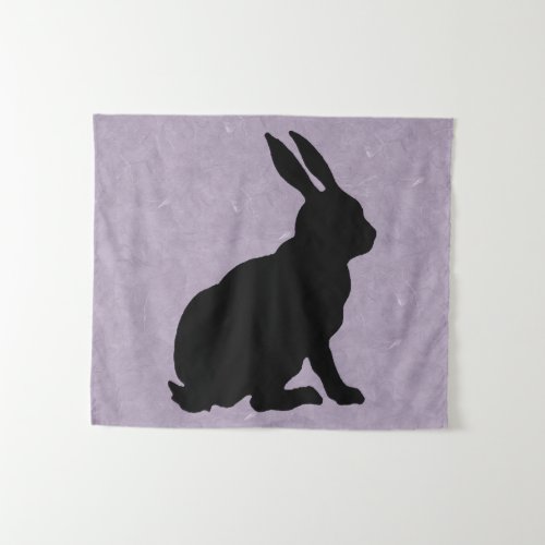 Side Profile Black Silhouette Sitting Bunny Purple Tapestry