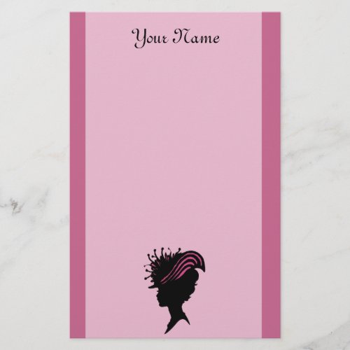 Side Profile Black Silhouette Victorian Lady Hat Stationery