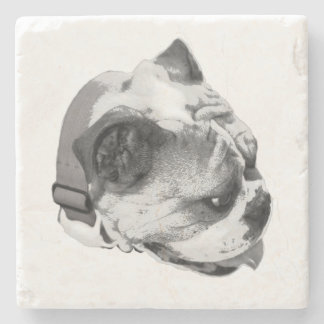 Side profile bulldog in bold monochrome| stone coaster