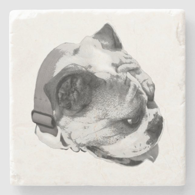 Side profile bulldog in bold monochrome| stone coaster (Front)