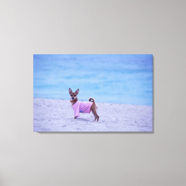 Side profile of a dog standing on the beach, canvas print (Front)