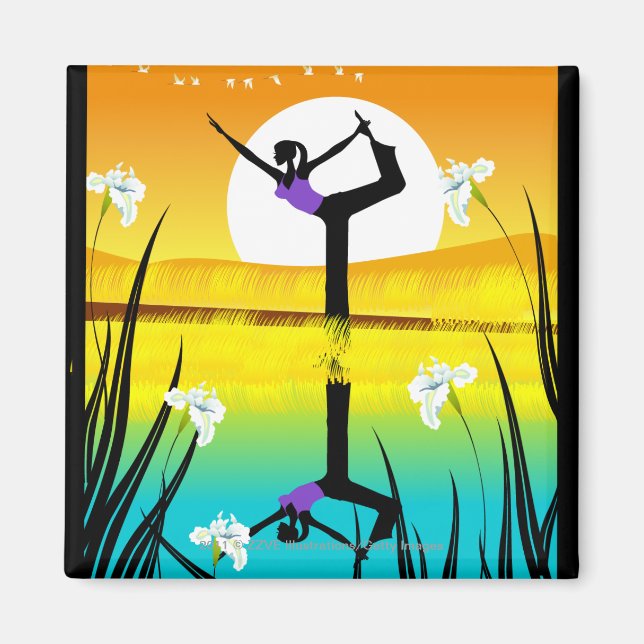 Side profile of a woman practicing yoga magnet (Front)