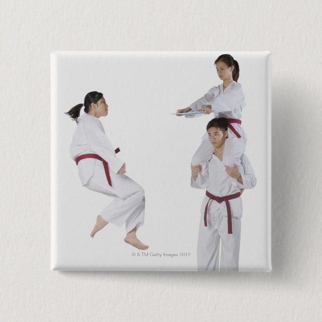 Side profile of a young man practicing 2 pinback button (Front)