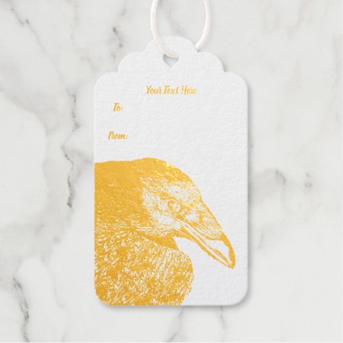 Side Profile of Head Face of Golden Crow Foil Gift Tags