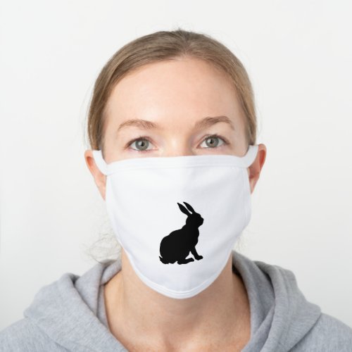 Side Profile of Sitting Black Rabbit Tall Ears White Cotton Face Mask