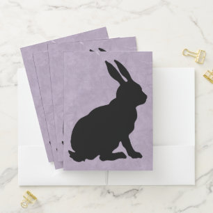 Side Profile Sitting Black silhoutte Rabbit Purple Pocket Folder