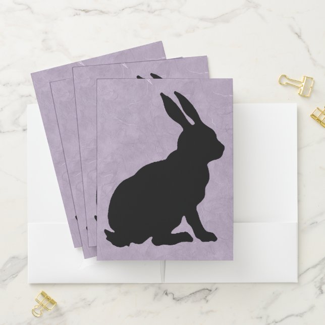 Side Profile Sitting Black silhoutte Rabbit Purple Pocket Folder (In Situ)