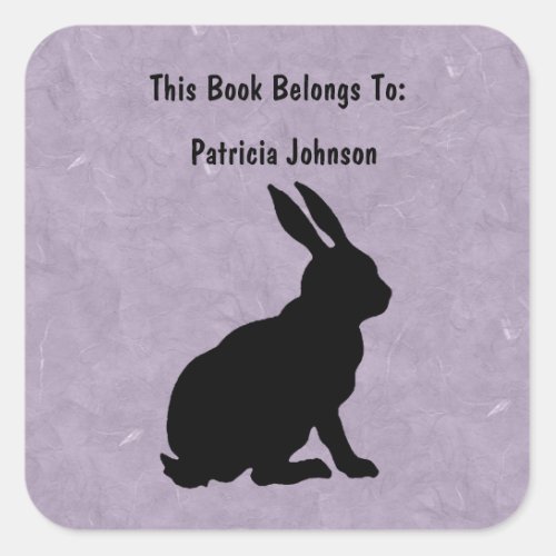 Side Profile Sitting Bunny Black Silhouette Purple Square Sticker