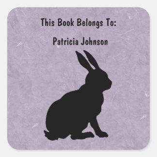Side Profile Sitting Bunny Black Silhouette Purple Square Sticker