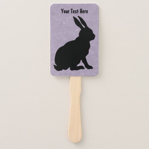 Side Profile Sitting Bunny in Black Silhouette Hand Fan