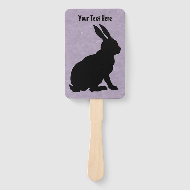 Side Profile Sitting Bunny in Black Silhouette Hand Fan (Front)