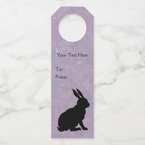 Side Profile Sitting Rabbit in Black Silhouette Bottle Hanger Tag