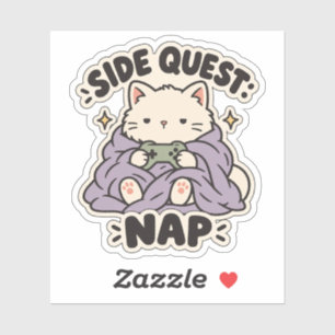 Side Quest Nap Sleepy Gamer Cat Sticker