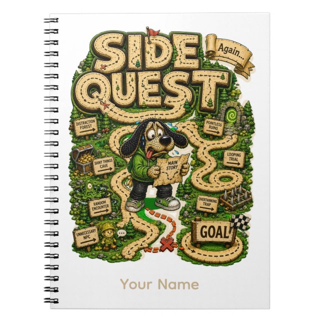 Side Quest Personalized Funny Gamer T-Shirt Notebook (Front)