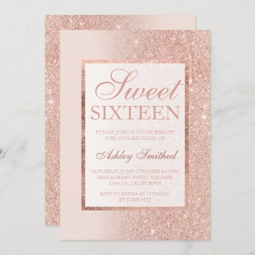 Side rose gold glitter elegant chic Sweet 16 Invitation