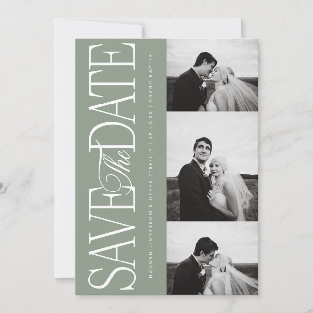 Side Script Save The Date Photo Announcement Card (Front)