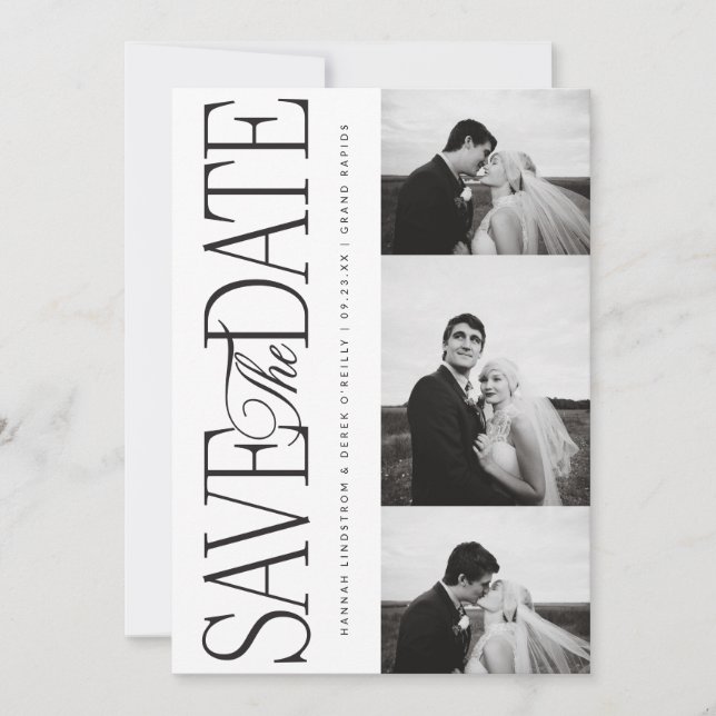 Side Script Save The Date Photo Announcement Card (Front)