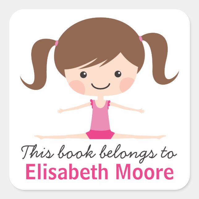 Side split gymnast girl cartoon bookplate book (Front)