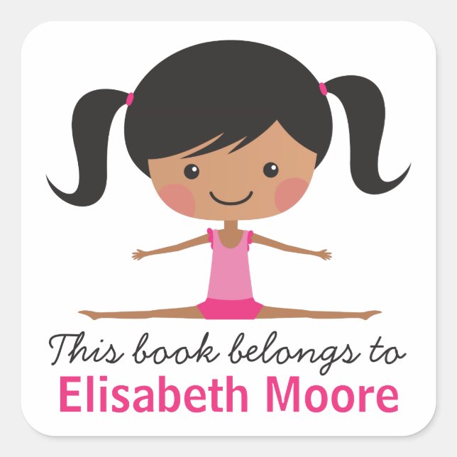 Side split gymnast girl cartoon bookplate book (Front)