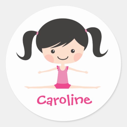 Side split gymnast girl cartoon custom name classic round sticker