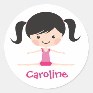Side split gymnast girl cartoon custom name classic round sticker