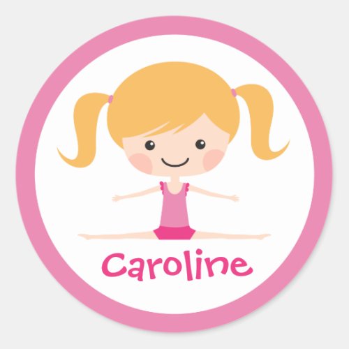 Side split gymnast girl cartoon custom name classic round sticker