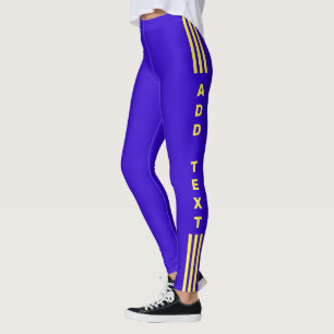 Side Stripe Blue Leggings Custom Text and Colors