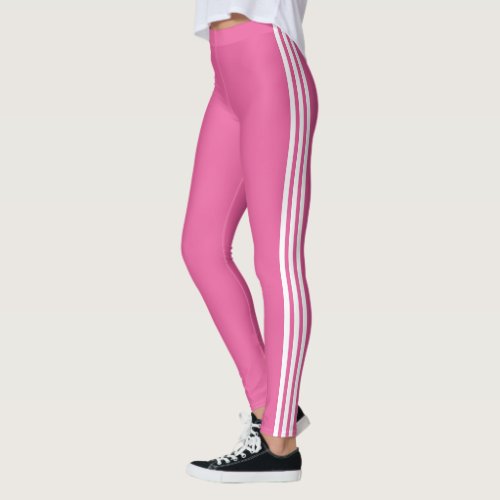 Side Stripe Pink Leggings with Custom Colors