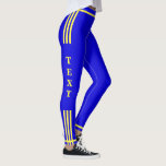 Side Stripe Sport Leggings Your Text and Colors<br><div class="desc">Personalized Design Your Own Custom Text and Colors Yellow Side Stripe Blue Leggings Example by MIGNED - Add Your Text / Name - or Choose / add your favorite leggings / elements and text colors / font / size - Resize and move or remove and add text / elements with...</div>
