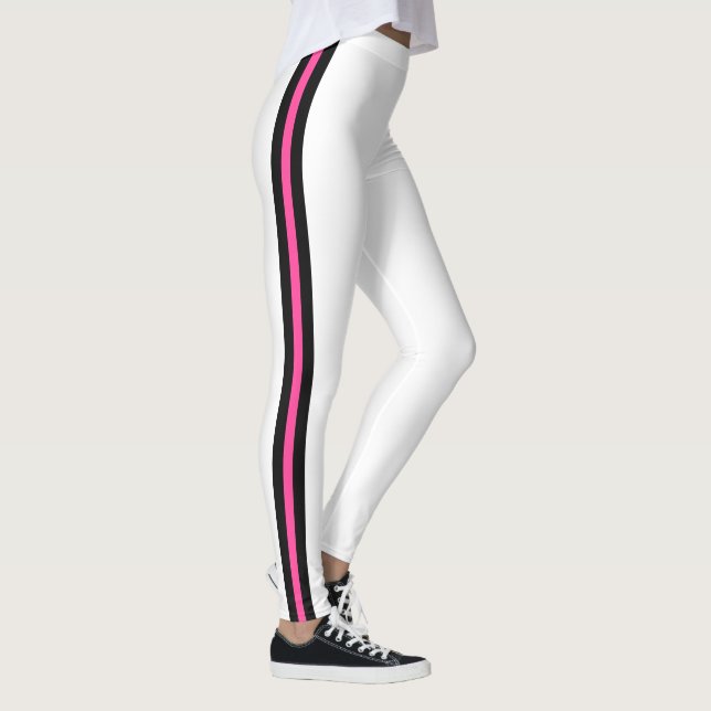 Side Stripe White Leggings with Custom Your Colors (Right)