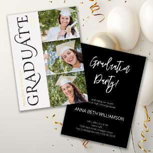 Side Typography 3 Photo Graduation Party Foil Invitation