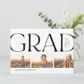 Side Typography Graduation 2022 3 Photo Party Blac Invitation (Standing Front)
