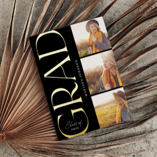 Side Typography Graduation 2022 3 Photo Party Foil Invitation