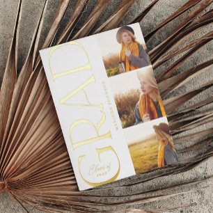 Side Typography Graduation 2022 3 Photo Party Foil Invitation